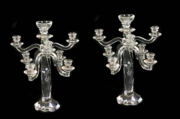 Appraisal: A pair of cut crystal nine light candelabras height in