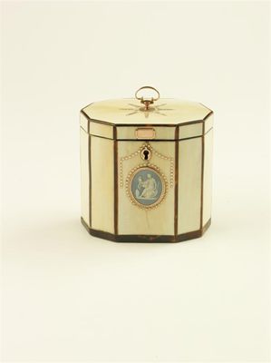 Appraisal: A George III ivory and tortoiseshell strung decagonal tea caddy