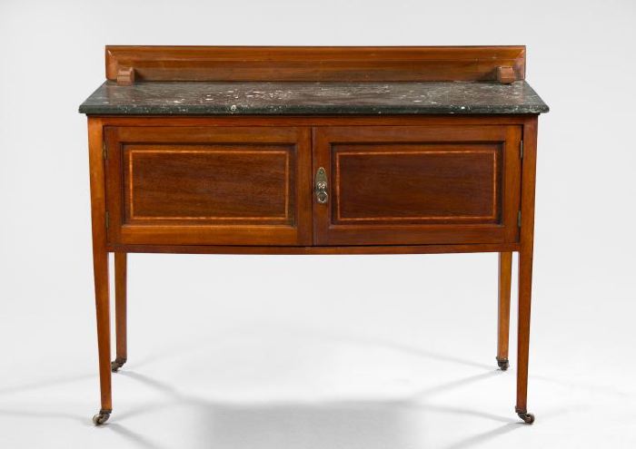 Appraisal: Edwardian Mahogany and Marble-Top Server ca the rounded backpiece above