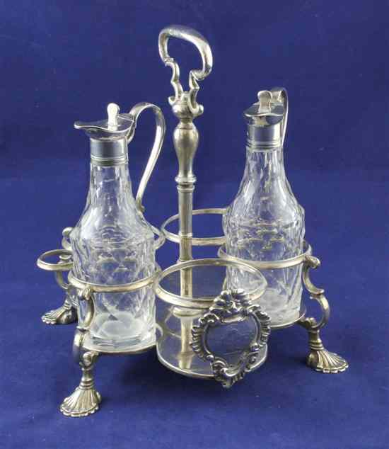 Appraisal: A late George II silver Warwick cruet stand with engraved