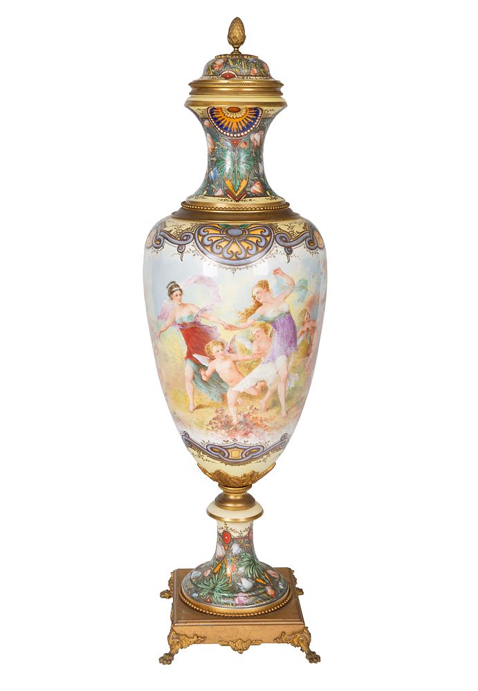 Appraisal: A MONUMENTAL ORMOLU-MOUNTED SEVRES STYLE VASE CH FUCHS LATE TH-EARLY