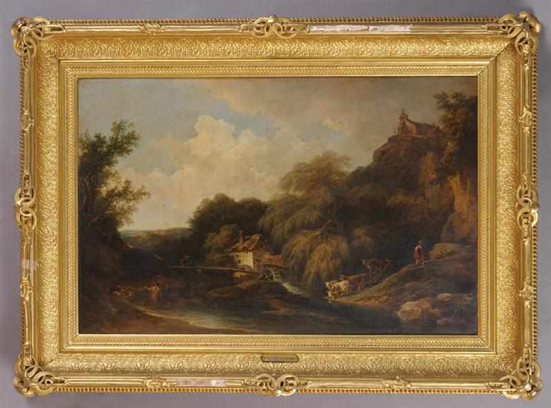 Appraisal: LOUTHERBOURG EUROPEAN LANDSCAPE WITH MILL Oil on canvas signed lower