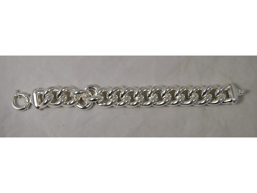 Appraisal: Large linked white hollow metal curb bracelet stamped approx grms