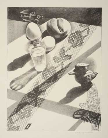 Appraisal: LOUIS LOZOWICK Breakfast Lithograph x mm x inches full margins