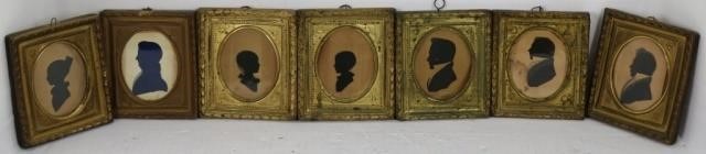 Appraisal: LOT OF SEVEN TH C SILHOUETTES WITH EMBOSSEDBRASS FRAMES WITH