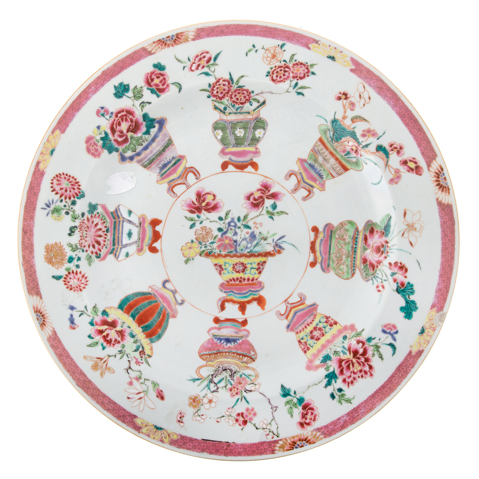 Appraisal: CHINESE EXPORT FAMILLE ROSE CHARGER Circa - Famille Rose cross