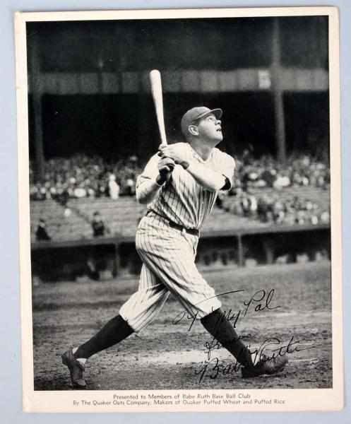 Appraisal: Vintage Babe Ruth Club Quaker Oats Photograph Includes facsimile signature