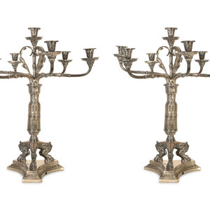 Appraisal: A Pair of English Silver Plate Seven-Light Candelabra th Century