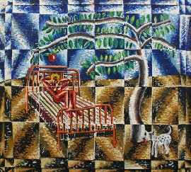 Appraisal: Nick Hamper Bed Beneath the Tree mixed media inscribed 'Bed