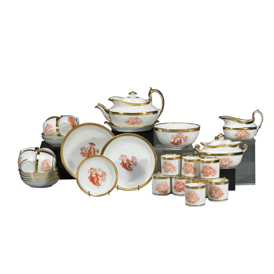 Appraisal: Miles Mason Orange Bat-Printed Porcelain Tea Service c comprising thirty-one