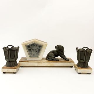 Appraisal: Three Piece Art Deco Spelter and Onyx Clock Set Three