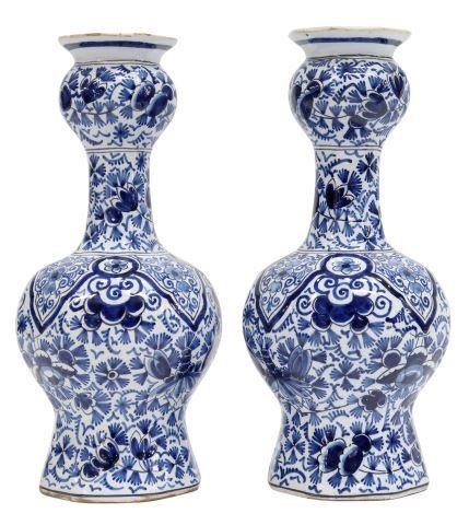 Appraisal: pair Delft faience garlic-head bottle vases blue and white floral