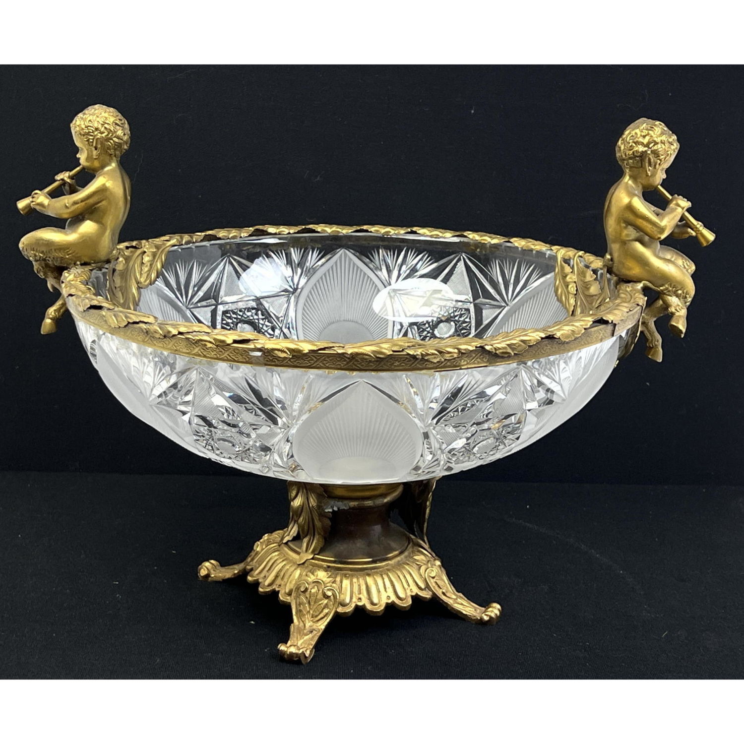 Appraisal: Gilt Brass Frame Cut Glass Bowl Compote Footed Stand Metal