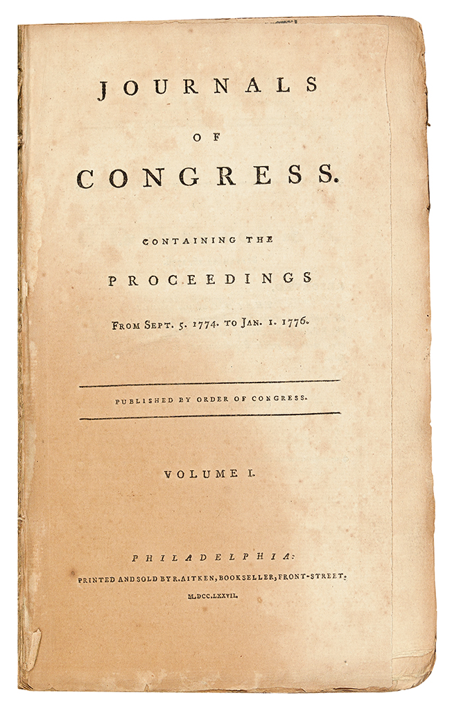 Appraisal: AMERICAN REVOLUTION-- Journals of Congress Containing the Proceedings from Sept