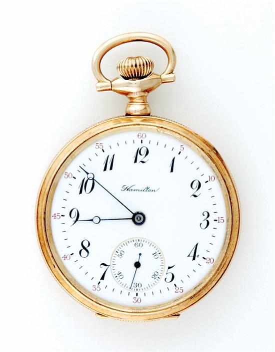 Appraisal: Hamilton open-face gold pocket watch works marked Hamilton Watch Co