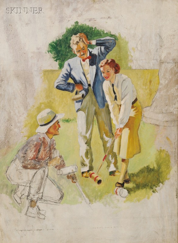 Appraisal: American School th Century The Croquet Game Unsigned Oil and