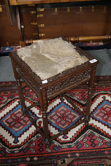 Appraisal: Arts Crafts mahogany stoolwith incised top and chequered supports cm