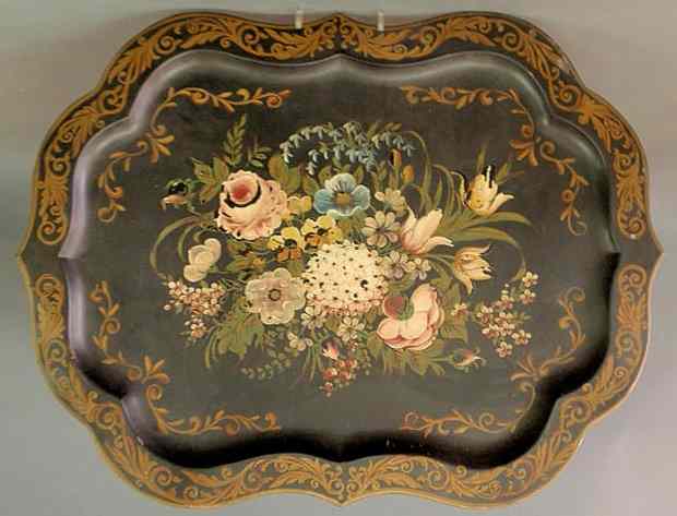 Appraisal: Large Tole decorated tray with hand painted flowers x