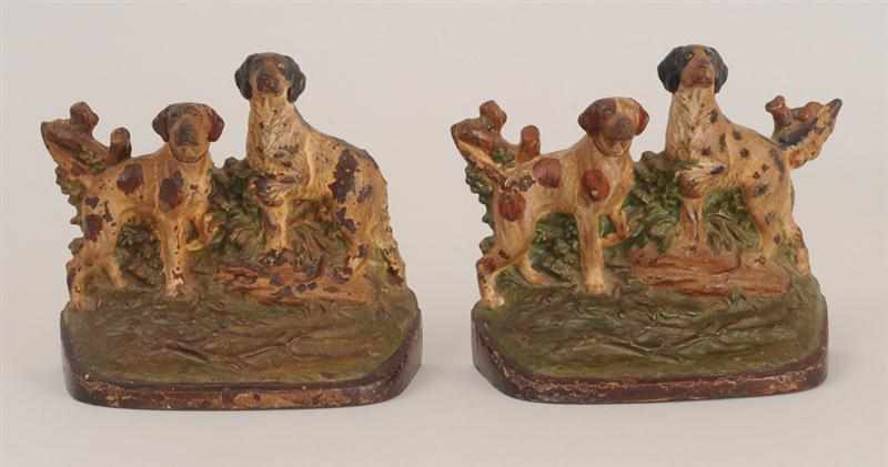 Appraisal: PAIR OF PAINTED CAST-IRON BOOKENDS Each modeled with two hounds