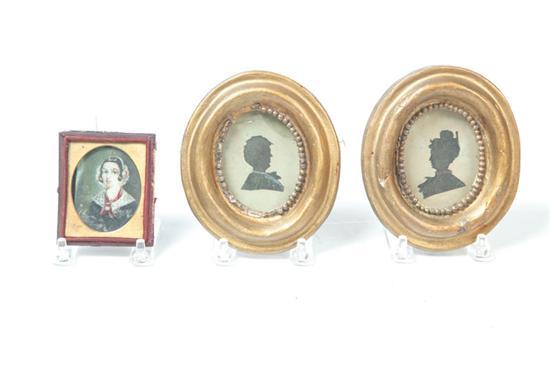 Appraisal: MINIATURE ON IVORY AND A PAIR OF SILHOUETTES Probably American