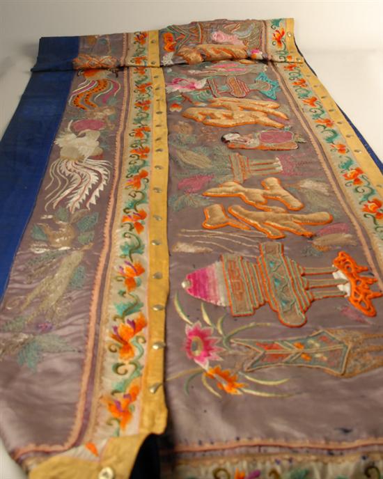 Appraisal: A th C Chinese Embroidered Silk Wall Hanging with designs