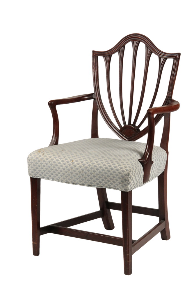 Appraisal: SHIELD BACK HEPPLEWHITE ARMCHAIR - Period mahogany arm chair with