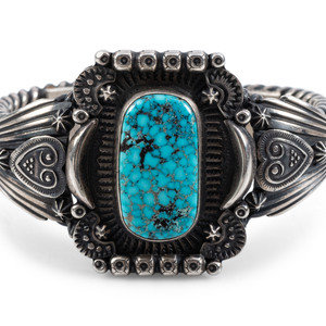 Appraisal: Navajo Sterling Silver and Kingman Turquoise Cuff Bracelet late th