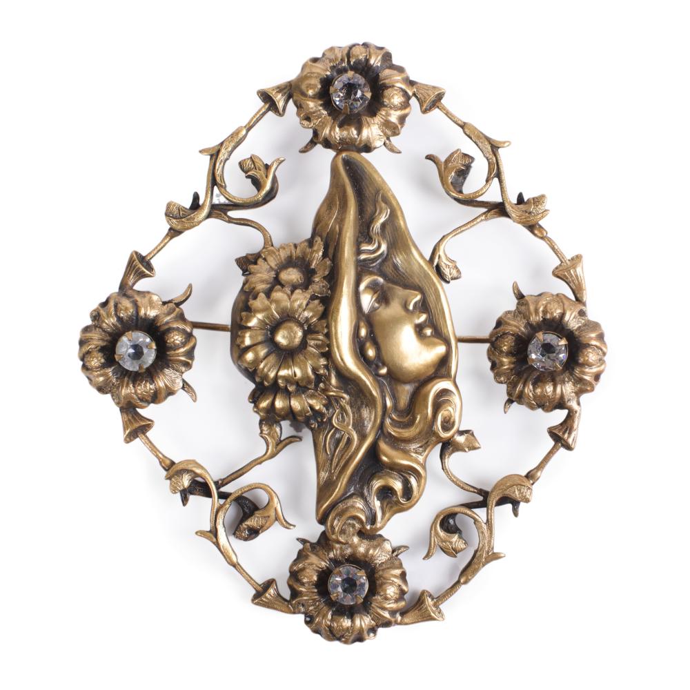 Appraisal: JOSEFF OF HOLLYWOOD LARGE NOUVEAU OPENWORK FEMALE FIGURAL MEDALLION PIN