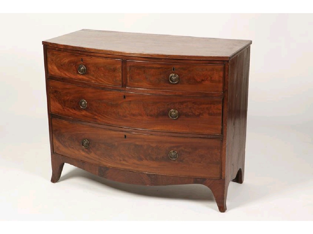 Appraisal: A LATE REGENCY MAHOGANY BOW FRONT CHEST OF DRAWERS with