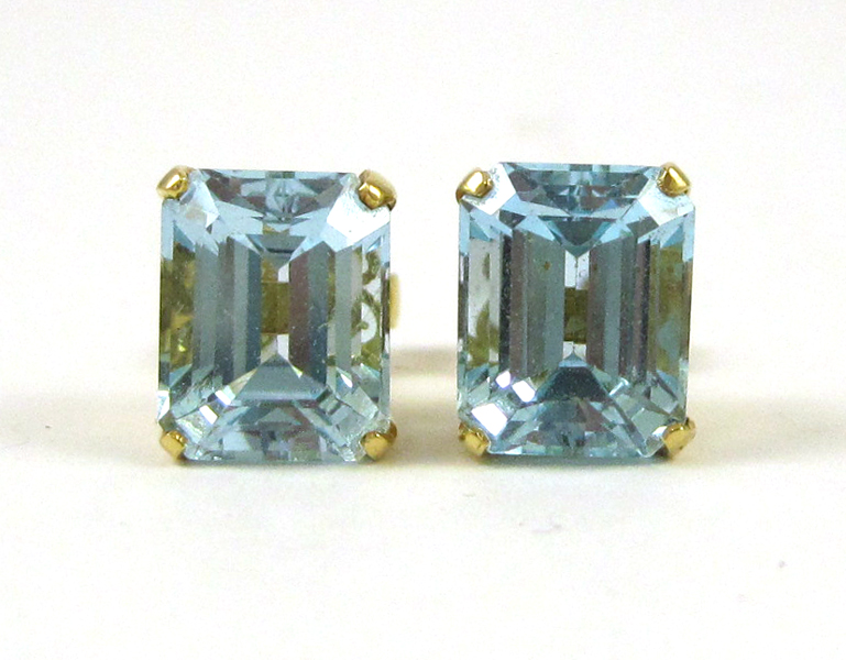 Appraisal: PAIR OF AQUAMARINE EAR STUDS each k yellow gold set