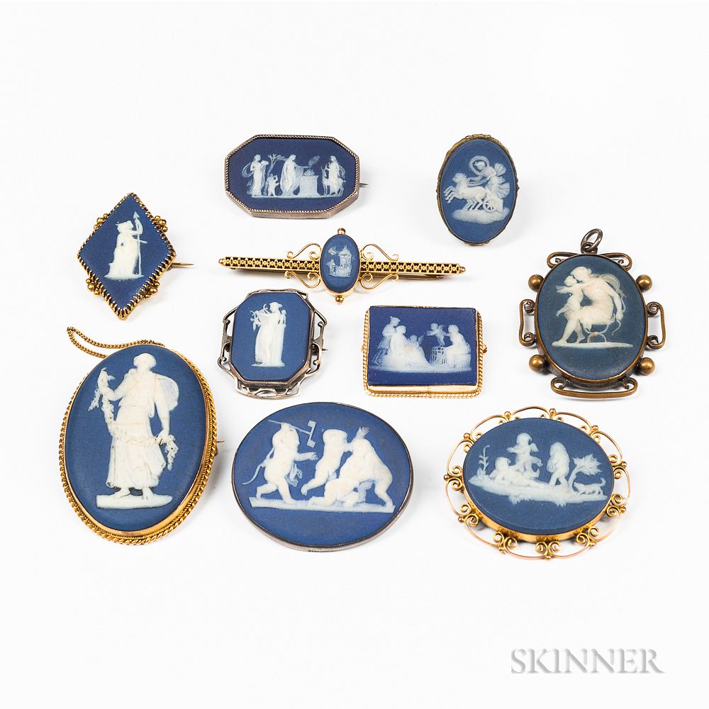 Appraisal: Ten Wedgwood Dark Blue Jasper-mounted Medallions Ten Wedgwood Dark Blue