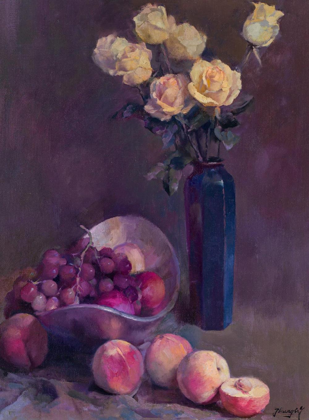 Appraisal: HONGNIAN ZHANG Chinese b Floral Still Life oil on canvas