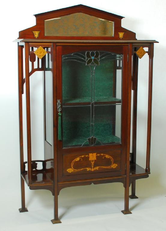 Appraisal: ART NOUVEAU INLAID MAHOGANY DISPLAY CABINET the slightly bowed top