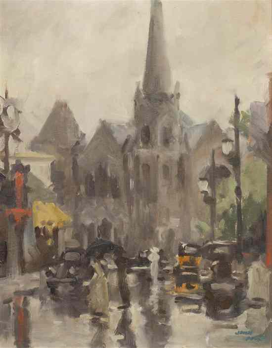 Appraisal: John Carter Ford American - Street Scene oil on canvasboard