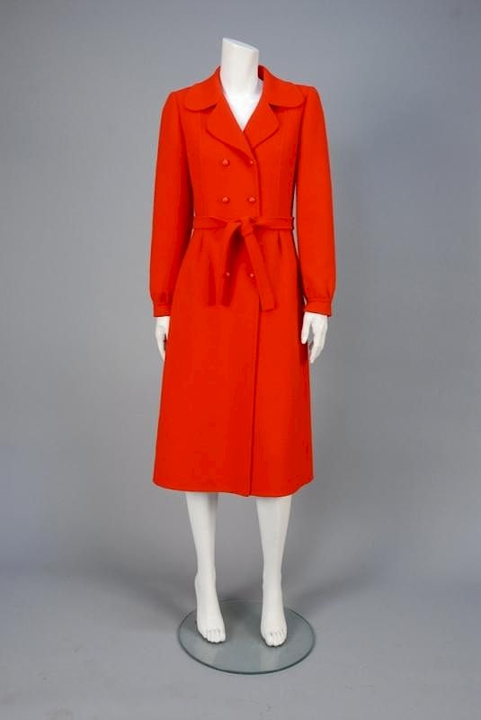 Appraisal: GALANOS DOUBLE BREASTED WOOL COAT c Red-orange double-faced wool with