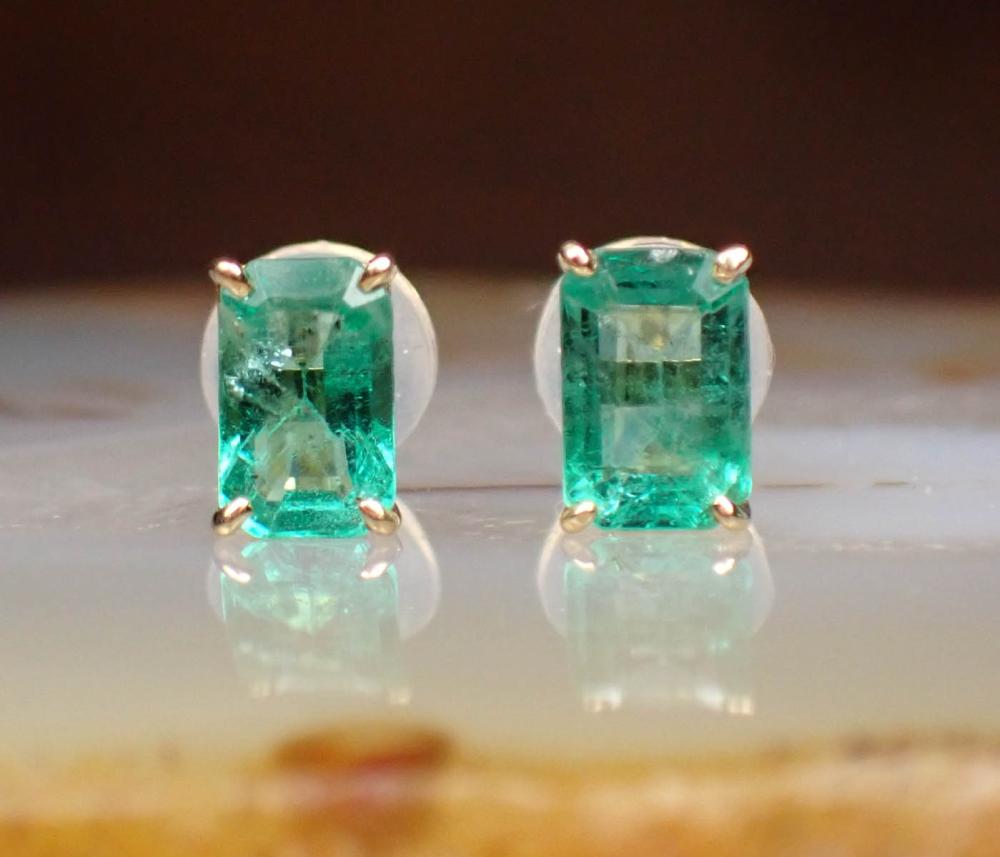 Appraisal: PAIR OF EMERALD AND EIGHTEEN KARAT GOLD EAR STUDS each