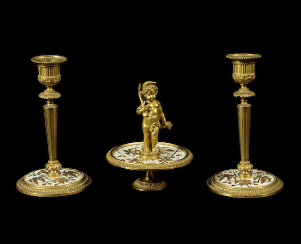 Appraisal: A French late th century gilt-bronze fruitwood and ivory marquetry