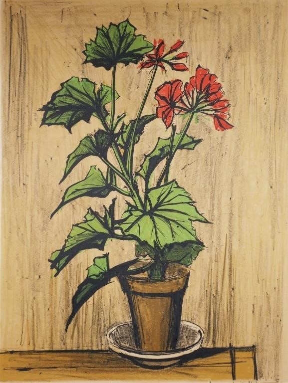 Appraisal: Bernard Buffet French - Red Flowers in a Pot color