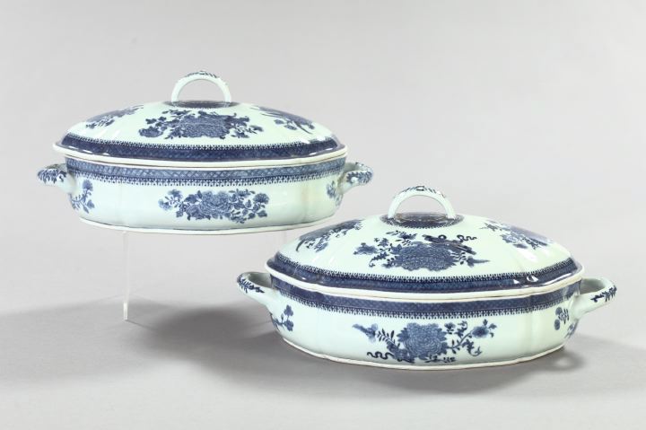 Appraisal: Good Pair of Chinese Export Blue-and-White Porcelain Two-Handled Covered Vegetable