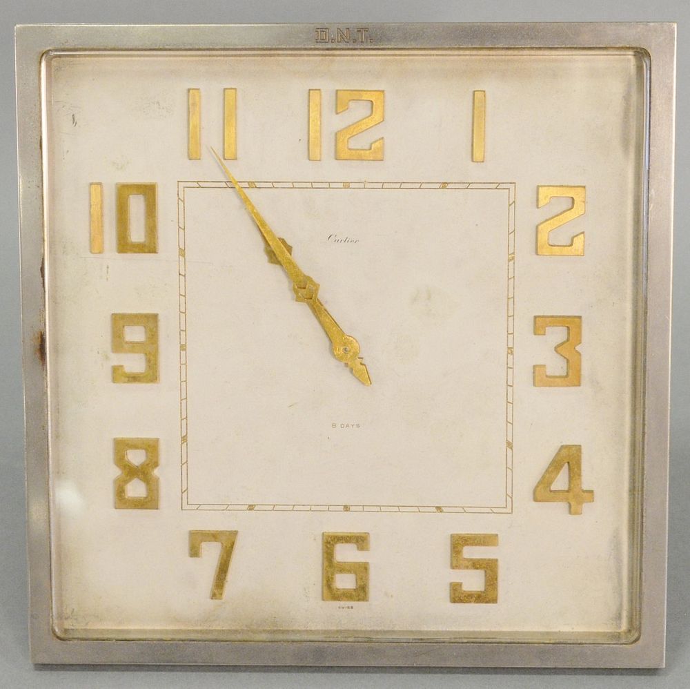 Appraisal: Cartier Art Deco alarm mantle clock having silvered square frame