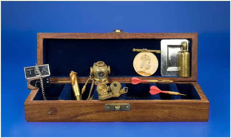 Appraisal: Wooden Instrument Box and Miniature Items including brass and copper