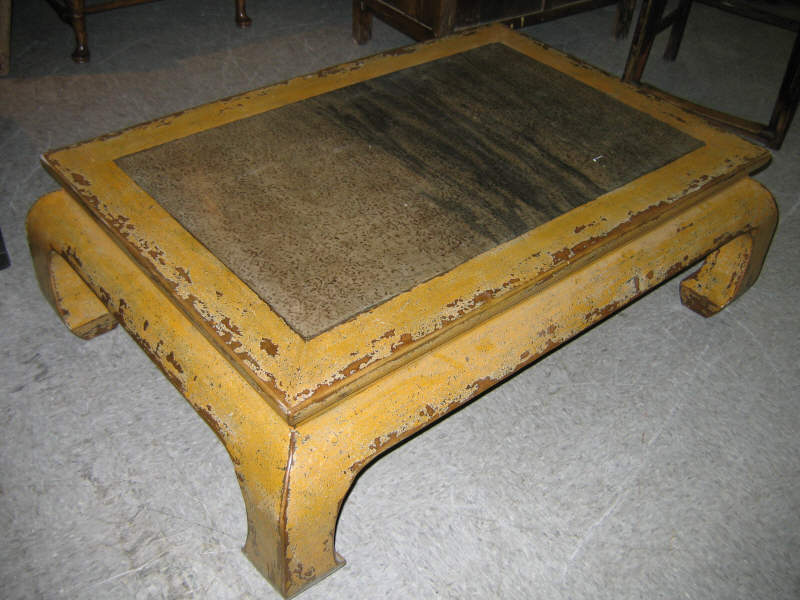 Appraisal: CHINESE LOW TABLE WITH MINERAL INSET TOP the large traditional