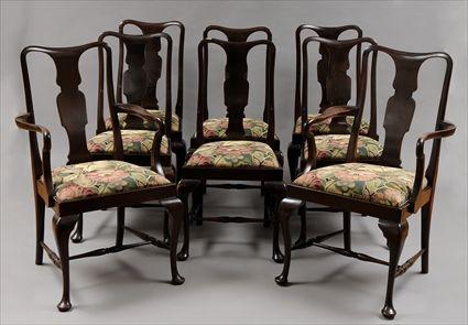 Appraisal: Eight Queen Anne-Style Mahogany Dining Chairs Comprising two armchairs and