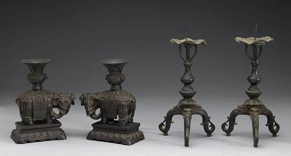 Appraisal: Four bronze decorations th Early th Century Including a pair