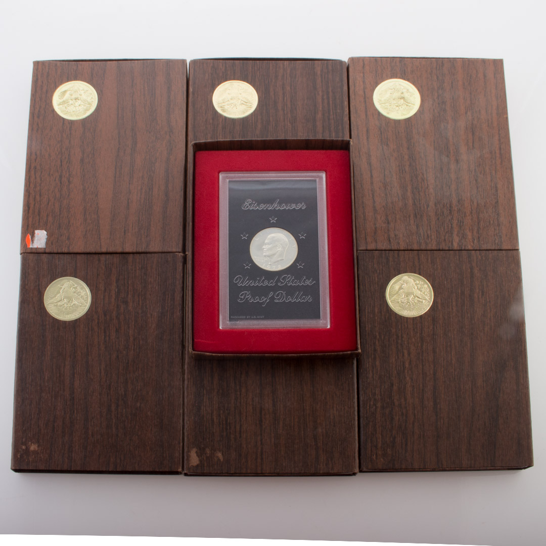 Appraisal: Six boxed Eisenhower dollars