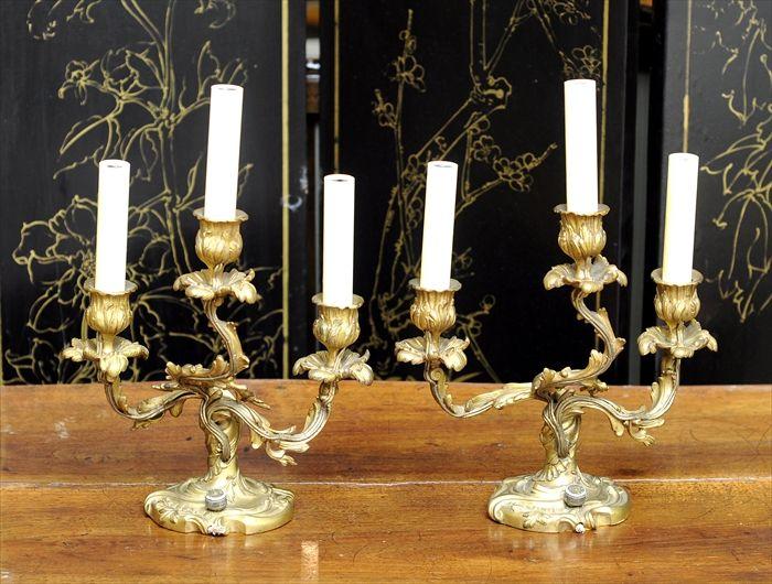 Appraisal: Pair of Louis XV-Style Gilt-Bronze Three-Light Candelabra x in