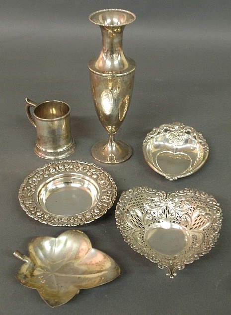 Appraisal: - Six pieces of sterling silver tableware TI a vase