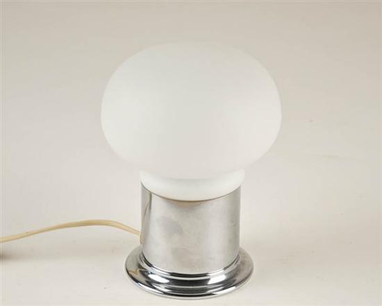 Appraisal: German White Glass Globe Table Lamp with Chrome Base paper