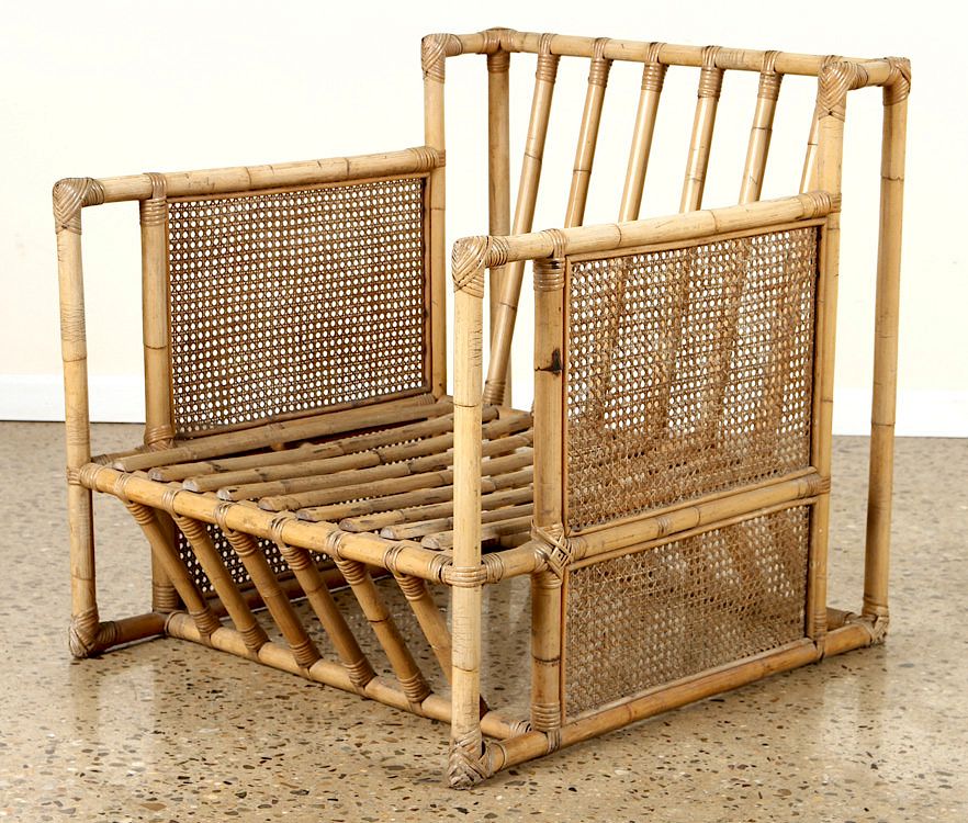 Appraisal: ITALIAN BAMBOO WOOD CHAIR WITH CANED SIDES C An Italian