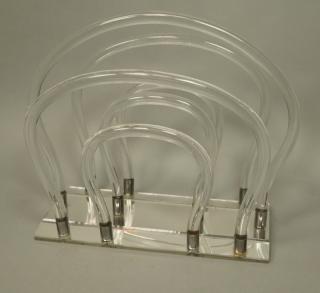 Appraisal: Lucite Rod Magazine Rack Beveled plastic mirrore Lucite Rod Magazine